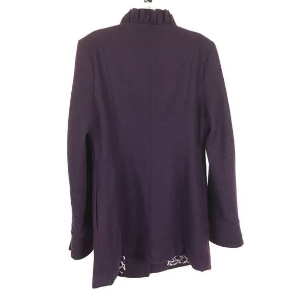 NWT Womens Size Large Anthropolgoe Tulle Wool Blend Ruffle Detail Pea Coat - Picture 4 of 4